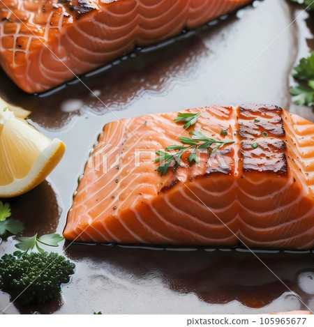 Close up of salmon fillet steak 105965677