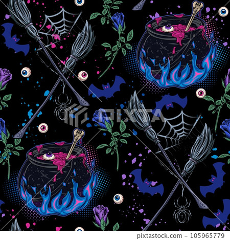 Halloween pattern with magic stuff 105965779