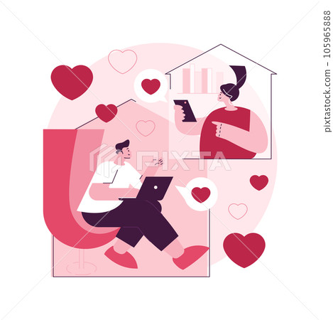 Online relationships abstract concept vector illustration. Romantic couple, girlfriend and boyfriend online meeting, virtual dating, social network, video application, romance abstract metaphor. 105965888