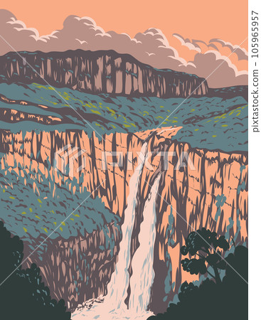 Salto Ii Waterfall in Chapada Dos Veadeiros National Park Golas Brazil WPA Art Deco Poster Salto Ii Waterfall in Chapada Dos Veadeiros National Park Golas Brazil WPA Art Deco Poster 105965957
