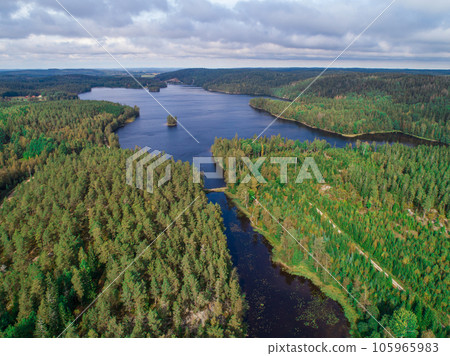 Lake Ragnerudssjoen in Dalsland Sweden beautiful nature forest pinetree swedish houses 105965983