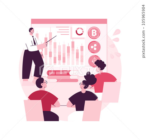 Cryptocurrency trading courses abstract concept vector illustration. Crypto trade academy, smart contracts, digital tokens and blockchain technology, setup and strategy, ICO abstract metaphor. 105965984