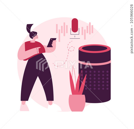 Smart speaker abstract concept vector illustration. Voice-activated smart assistant, virtual home automation hub, internet of things, integrated command device, touch navigation abstract metaphor. 105966026