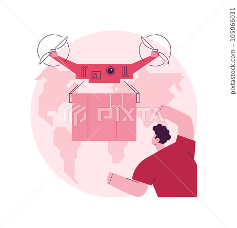 Drone delivery abstract concept vector illustration. Drone commercial delivery, supply business trend, cargo drones, autonomous goods shipping, unmanned package transportation abstract metaphor. Drone delivery abstract concept vector illustration. Drone commercial delivery, supply business trend, cargo drones, autonomous goods shipping, unmanned package transportation abstract metaphor. 105966031