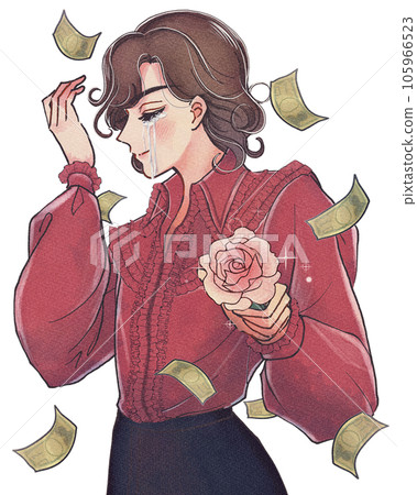 一個以金錢和美貌為傲的美麗年輕人的插圖 105966523