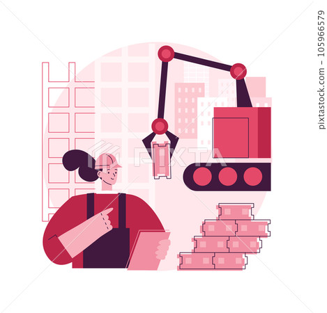 Robotics construction abstract concept vector illustration. Robotics manufacturing, AI in construction industry, factory automation, building robot, automotive machine work abstract metaphor. 105966579