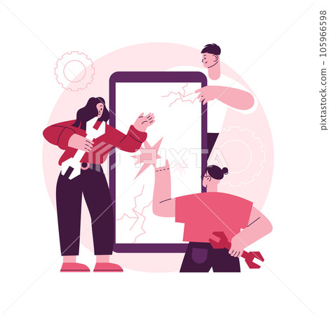 Smartphone repair abstract concept vector illustration. Cell phone repair, smartphone urgent mending service, screen replacement, data recovery, electronic device fixing shop abstract metaphor. 105966598