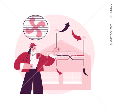 Ventilation system abstract concept vector illustration. Mechanical ventilation, airing and cooling system maintenance, exhaust fan, new air flow exchange, improve air quality abstract metaphor. 105966627