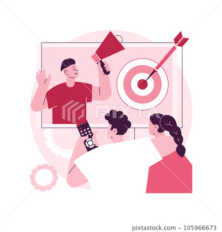 Addressable TV advertising abstract concept vector illustration. TV ad campaign, new advertising technology, addressable television, target marketing, audience relevant message abstract metaphor. 105966673