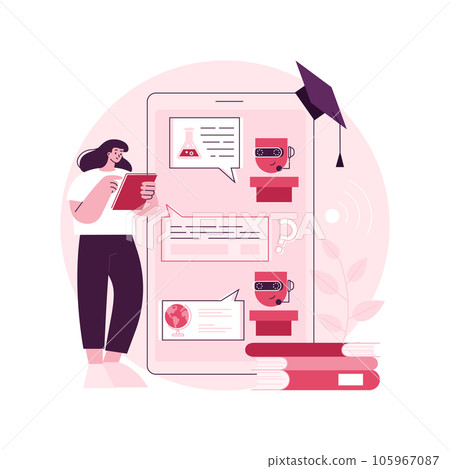 Chatbot self learning abstract concept vector illustration. Chatbot ability, virtual assistants, AI chat software development, machine self learning, advanced bot service abstract metaphor. 105967087