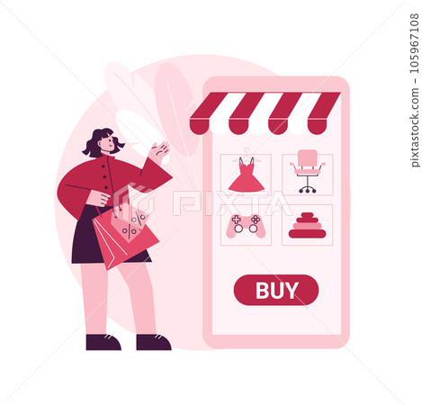 Online shopping abstract concept vector illustration. E-commerce platform, online shopping website, internet store, mobile application, digital product catalog, goods delivery abstract metaphor. 105967108