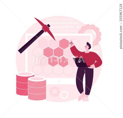 Data mining abstract concept vector illustration. Data examination, information mining, info warehouse sourcing, collecting technique, finding patterns, AI, machine learning abstract metaphor. 105967128