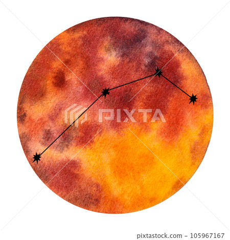 Astrological fire elements zodiac signs. Horoscope icons set: aries leo sagittarius. Hand draw watercolor illustration isolated. For logo, calendar Astrological fire elements zodiac signs. Horoscope icons set: aries leo sagittarius. Hand draw watercolor illustration isolated. For logo, calendar 105967167