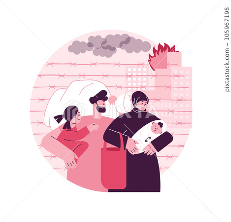 Refugees abstract concept vector illustration. People crossing border illegally, refugee world crisis, forced migration, internally displaced people, asylum seeker, immigration abstract metaphor. 105967198