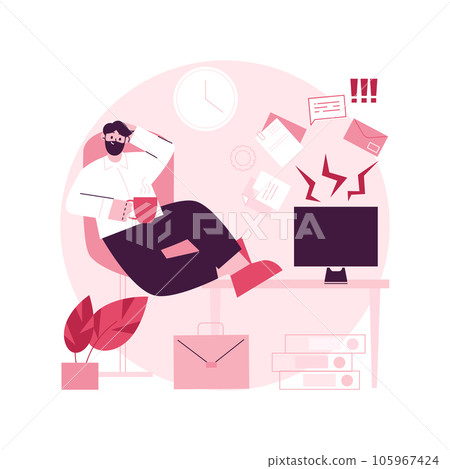 Procrastination abstract concept vector illustration. Unprofitable time spending, useless pastime, bored in office, avoidance of working, lack of motivation, professional burnout abstract metaphor. Procrastination abstract concept vector illustration. Unprofitable time spending, useless pastime, bored in office, avoidance of working, lack of motivation, professional burnout abstract metaphor. 105967424