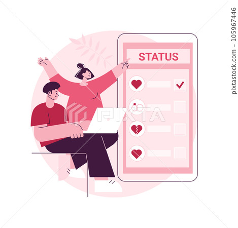 Relationship status abstract concept vector illustration. Relationship civil status, marital separation, divorce process, single, coupled, got married, social media, engaged abstract metaphor. 105967446