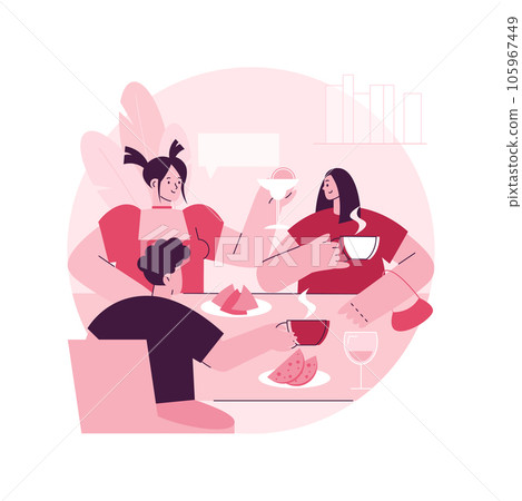 Friends meeting abstract concept vector illustration. Friendly meeting, friendship support, cheerful conversation, sharing leisure time with pals, soul mate, going out together abstract metaphor. 105967449
