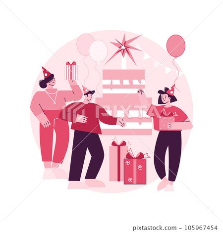 Birthday party abstract concept vector illustration. Celebration supplies, party invitation, planning list, special occasion cake, greeting card, sing happy birthday, sweet 16 abstract metaphor. 105967454