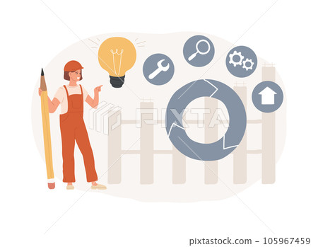 Building information modeling isolated concept vector illustration. Collaborative construction, construction project management, 3D model-based process, operational information vector concept. 105967459