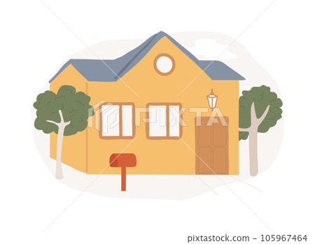Detached house isolated concept vector illustration. Single family house, stand-alone household, single-detached building, individual land ownership, unattached dwelling unit vector concept. 105967464