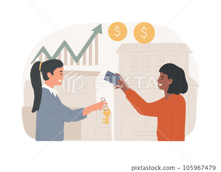 Property market isolated concept vector illustration. Housing market, supply and demand for houses, real estate agent, buying property, growth chart, apartment price, for sale vector concept. 105967479