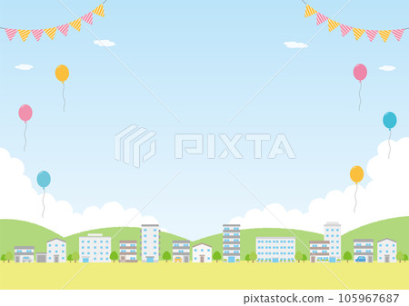 氣球飛行的綠色城市景觀插圖_side_2 105967687