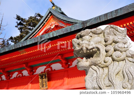 赤城神社, 參拜大廳, Komainu, 群馬縣, 赤城山, 大原赤城神社, 冬天 105968496