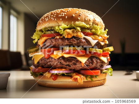 AI illustration, delicious hamburger AI illustration, delicious hamburger 105968569
