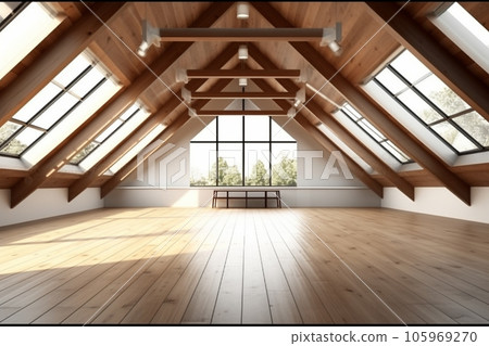 Modern interior design Triangle attic room in modern vintage style 105969270