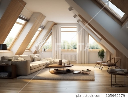 Modern interior design Triangle attic room in modern vintage style 105969279