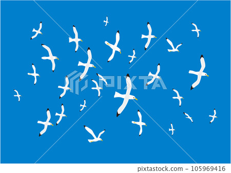 Illustration of seagulls flying comfortably in a flock 105969416