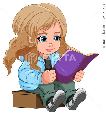 Girl reading book cartoon 105969545