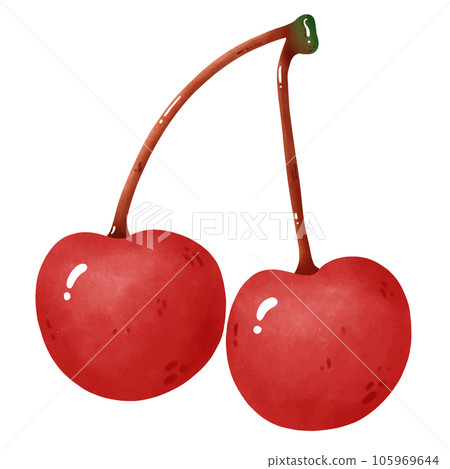 Set of cherry paintings. Watercolor style. 105969644
