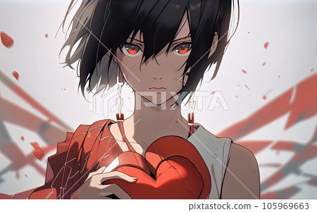 Beautiful girl with red eyes and short hair 105969663