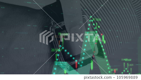 Image of data processing over hand using smartwatch 105969889