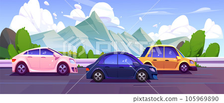 Mountain road car traffic cartoon nature landscape 105969890