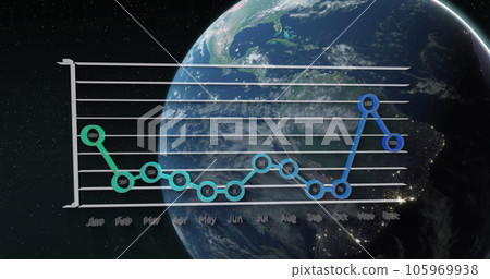 Image of globe and network of connections over data processing on black background 105969938