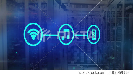 Image of computer icons and connections over computer servers 105969994