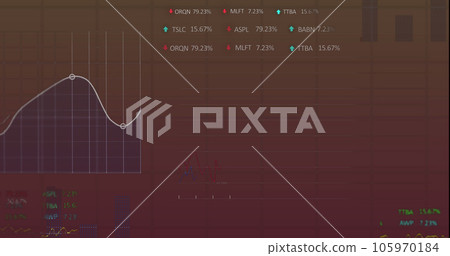 Image of financial data processing on red background 105970184