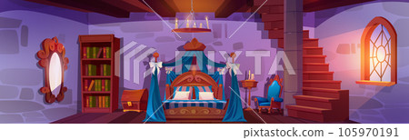 Castle antique victorian bed room interior cartoon 105970191