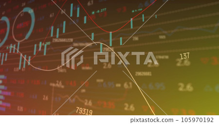 Image of changing numbers, statistical, stock market data processing on gradient background Image of changing numbers, statistical, stock market data processing on gradient background 105970192