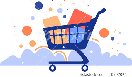 Hand Drawn shopping cart full of gifts at the mall in flat style Hand Drawn shopping cart full of gifts at the mall in flat style 105970241