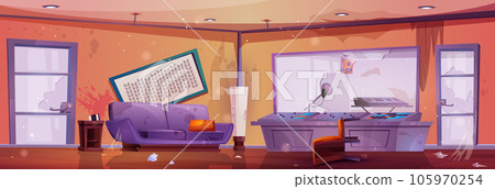 Broken down abandoned recording studio room. Broken down abandoned recording studio room. 105970254