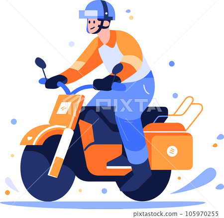Hand Drawn Biker is riding motorcycle with fun in flat style Hand Drawn Biker is riding motorcycle with fun in flat style 105970255