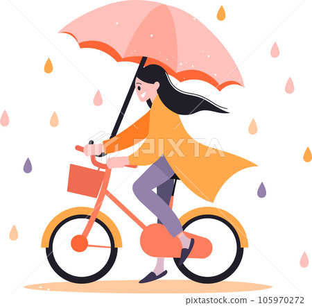 Hand Drawn beautiful woman riding a bicycle and holding an umbrella in flat style Hand Drawn beautiful woman riding a bicycle and holding an umbrella in flat style 105970272
