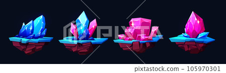 Magic game crystal floating stone island vector 105970301