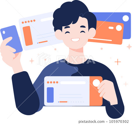 Hand Drawn office worker with employee card in flat style Hand Drawn office worker with employee card in flat style 105970302