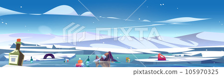 Garbage in arctic ocean snow ice world landscape Garbage in arctic ocean snow ice world landscape 105970325