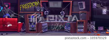 Abandoned music record studio cartoon interior Abandoned music record studio cartoon interior 105970329
