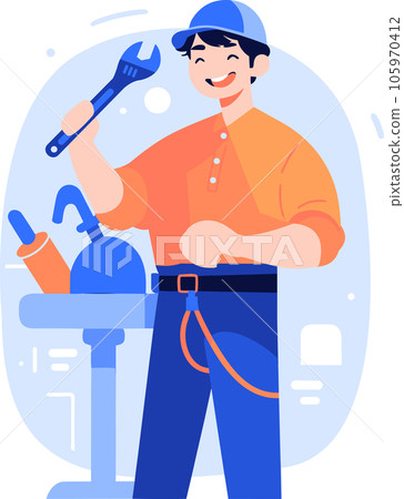 Hand Drawn plumber or engineer work with professionalism in flat style 105970412